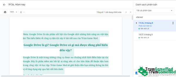 Xem lại lịch sử chỉnh sửa tệp rất nhanh chóng và chính xác với Google Driver