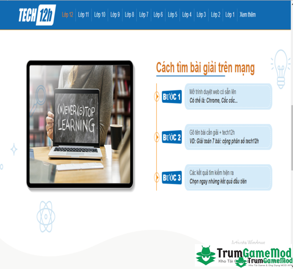 Tech12h được biết đến là ứng dụng cung cấp bài giảng, bài tập, hệ thống lý thuyết