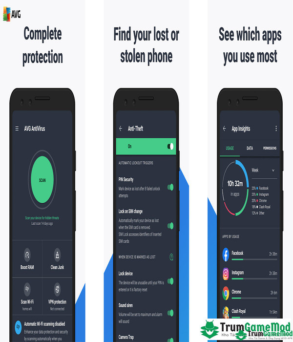 Tải AVG AntiVirus MOD Apk cho điện thoại chạy hệ điều hành Android, iOS