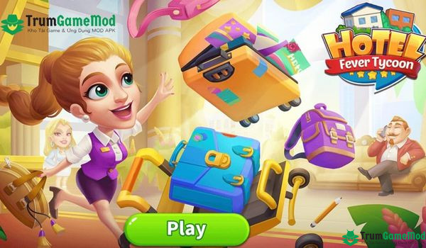 Giao diện đầu game Hotel Fever Tycoon rất đẹp và dễ thương