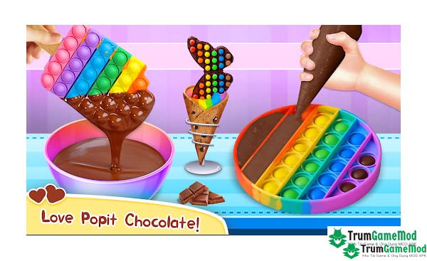 Pop it Chocolate Cake Maker APK tạo nên một không gian làm bánh hấp dẫn.