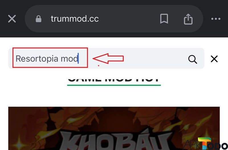 Gõ từ khóa Resortopia Mod vào thanh tìm kiếm